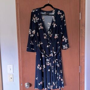 Blue Long Sleeve Floral Dress
